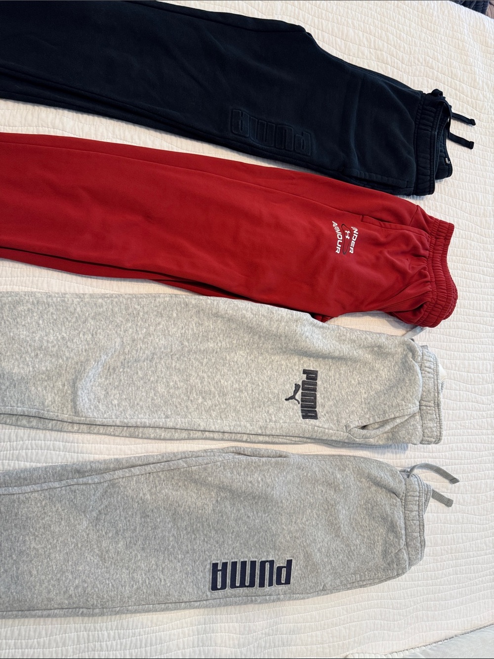 Puma Kids Black, Red, and Light Gray Jogger Sweatpants Trio
